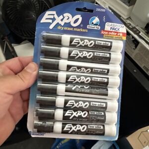 EXPO 2082889 Low Odor ink , Dry Erase Marker Fine Point Black 8 Pcs New Sealed